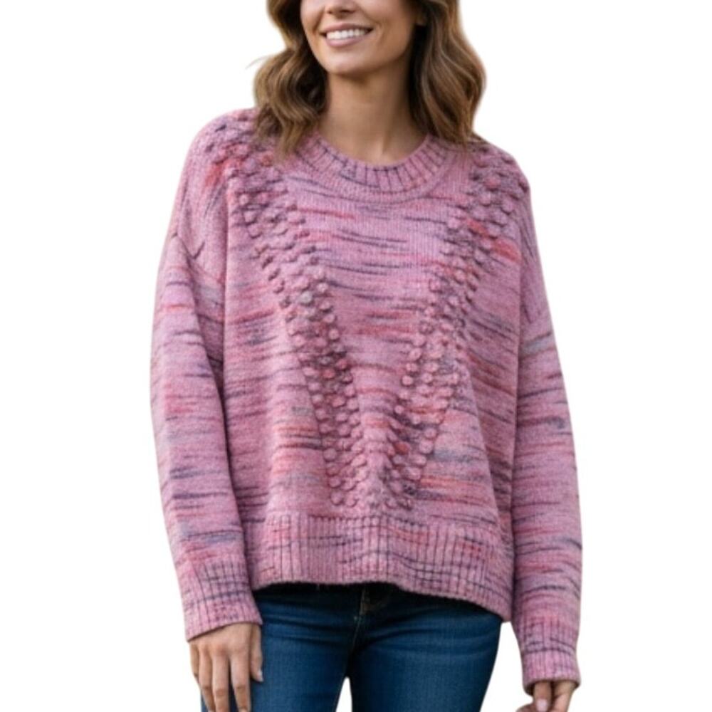 Talbots Chevron Stitch Bobble Sweater Womens XL Lilac Frost Space Dye Cozy Knit